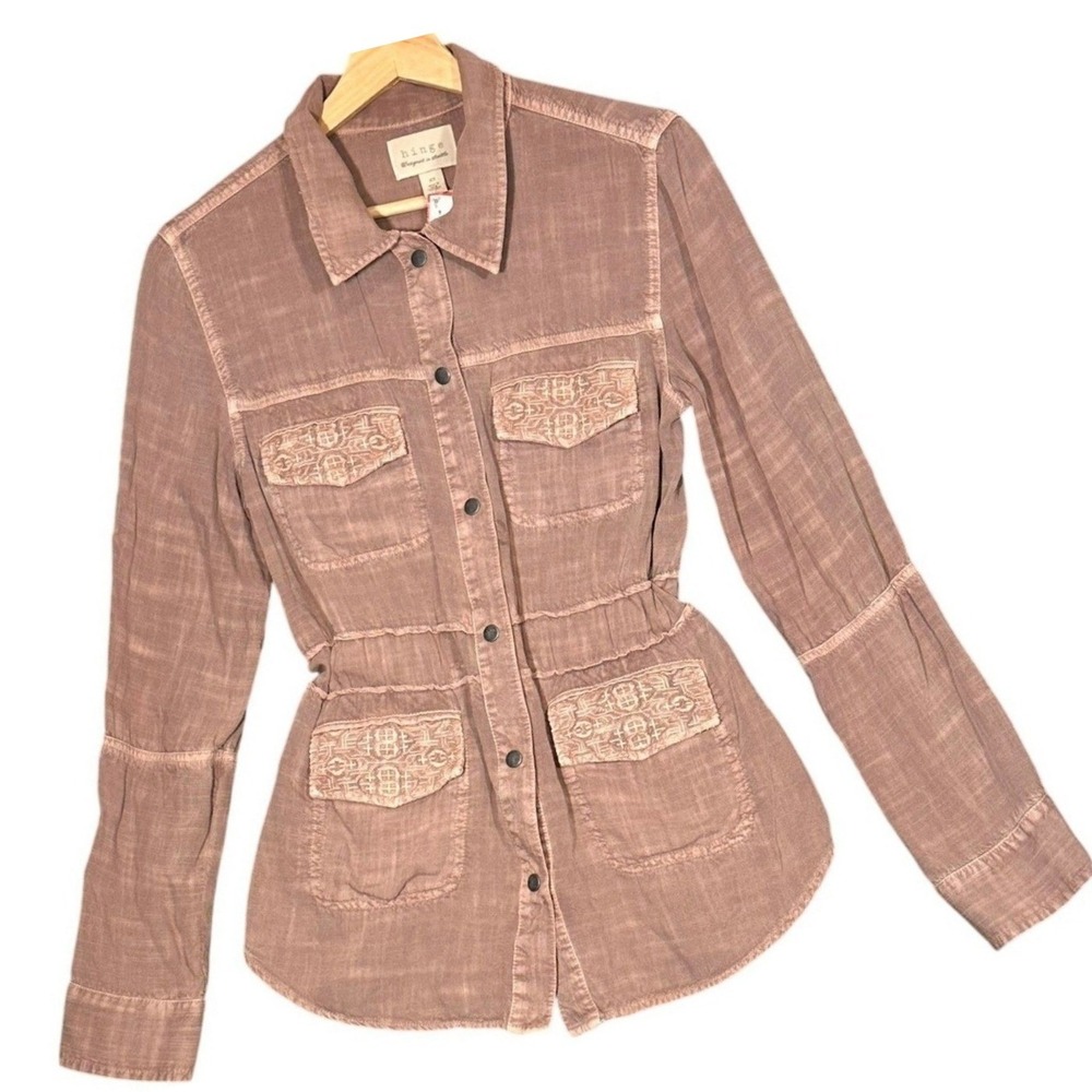 Hinge Utility Jacket Women XS Dusty Rose Embroidered Cinched Waist Boho Shacket